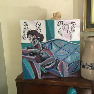 Cubist "Portrait Of Lady", Acrylic on Canvas